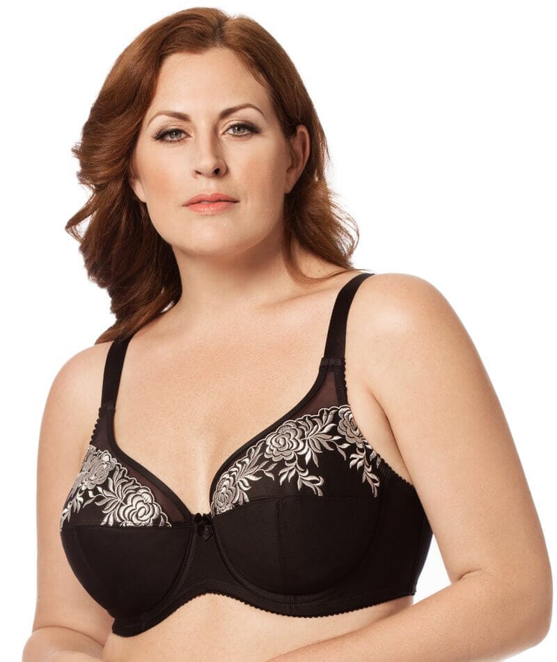 Elila Embroidered Microfiber Underwired Bra - Black Silver Bras  