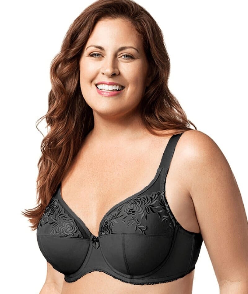 Elila Embroidered Microfiber Underwired Bra - Black Bras  