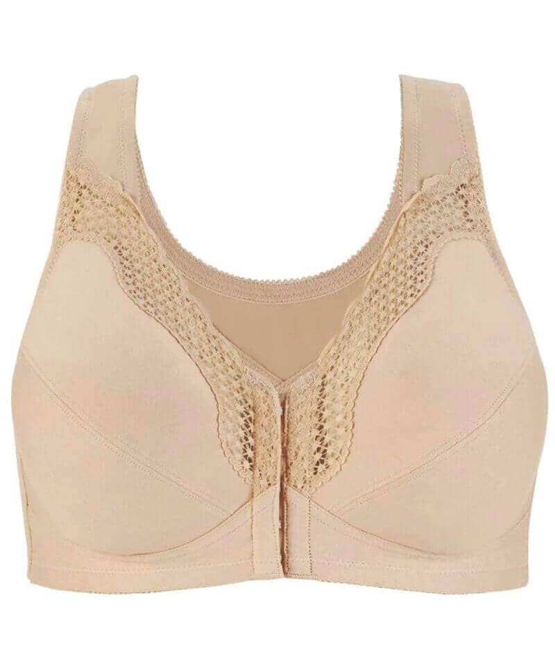 Exquisite Form Fully Front Close Wirefree Cotton Posture Bra With Lace - Nude Bras 