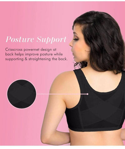 Exquisite Form Fully Front Close Wirefree Posture Bra With Lace - Black Bras 