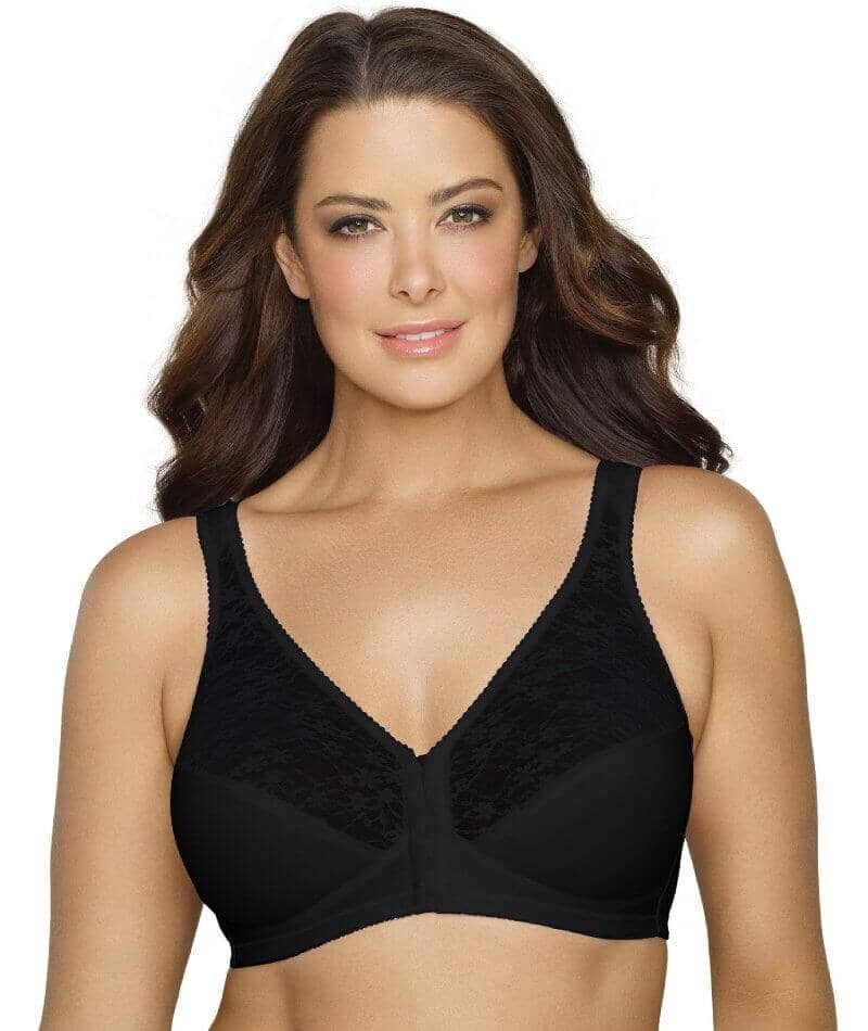 Exquisite Form Fully Front Close Wirefree Posture Bra With Lace - Black Bras 