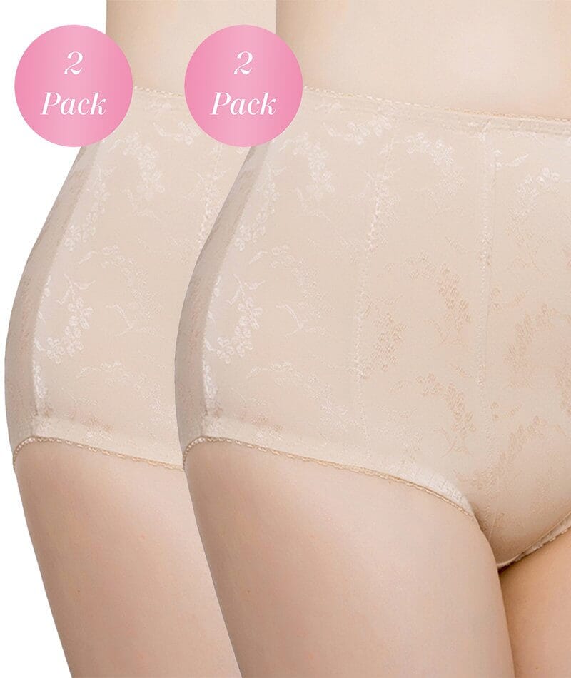 Exquisite Form Floral Jacquard Shaping Brief 2 Pack - Nude Shapewear 