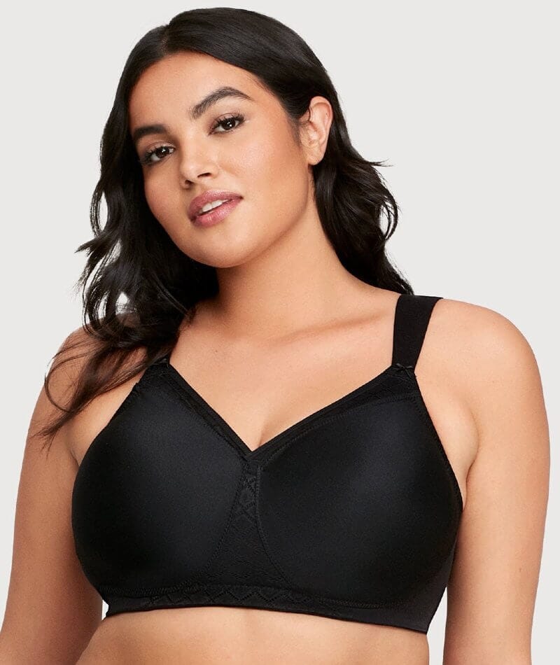 Glamorise MagicLift Seamless Wirefree Support T-Shirt Bra - Black Bras 