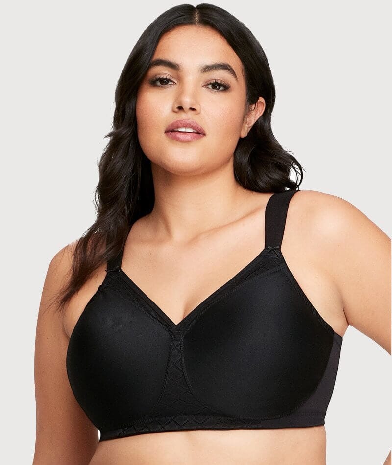 Glamorise MagicLift Seamless Wirefree Support T-Shirt Bra - Black Bras 