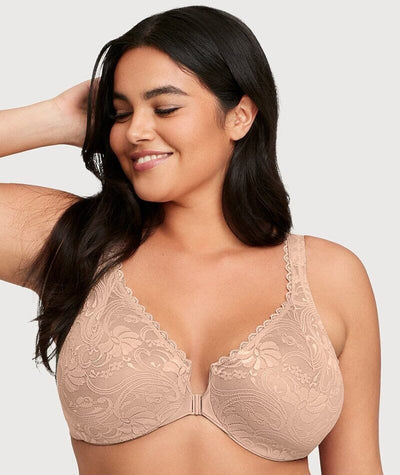 Glamorise WonderWire Front-Closure Stretch Lace Bra - Cafe Bras 