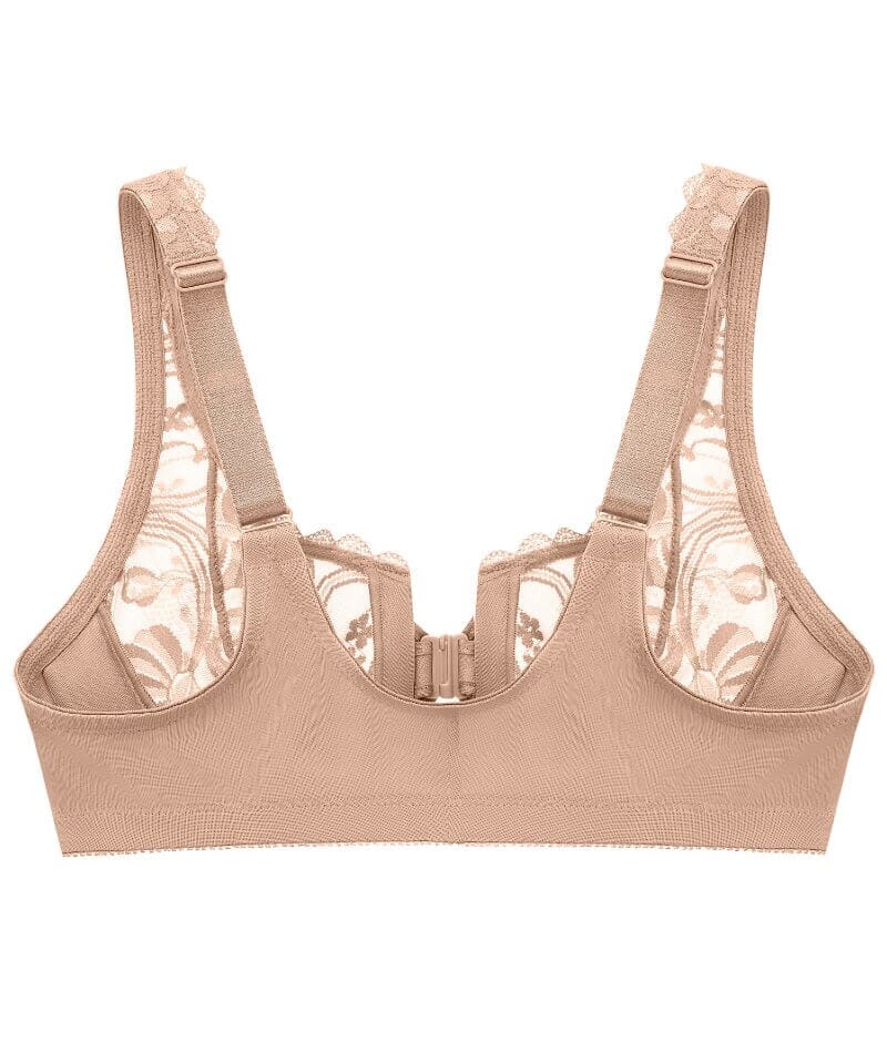 Glamorise WonderWire Front-Closure Stretch Lace Bra - Cafe Bras 