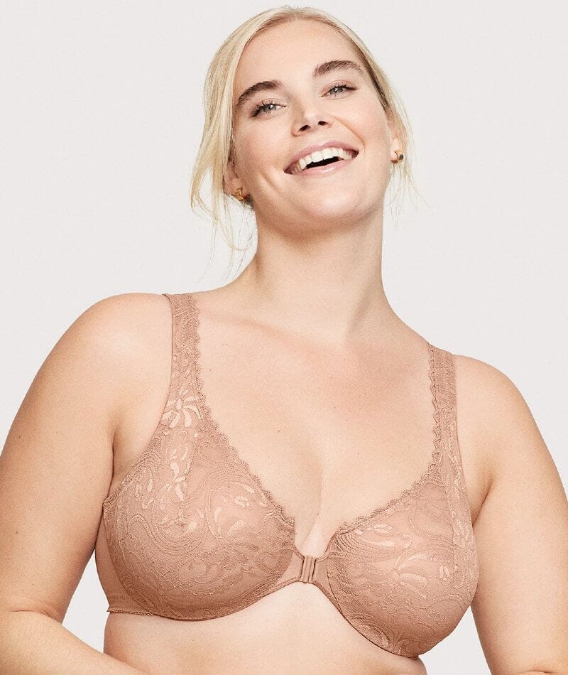 Glamorise WonderWire Front-Closure Stretch Lace Bra - Cappuccino Bras 