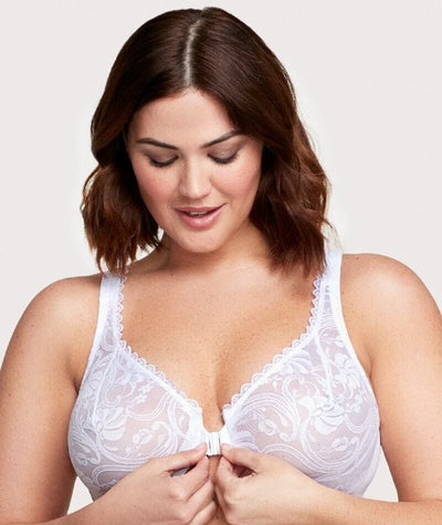 Glamorise WonderWire Front-Closure Stretch Lace Bra - White Bras 