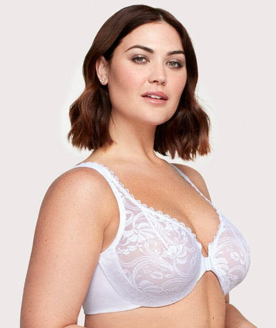 Glamorise WonderWire Front-Closure Stretch Lace Bra - White Bras 