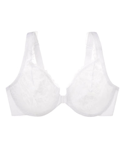 Glamorise WonderWire Front-Closure Stretch Lace Bra - White Bras 