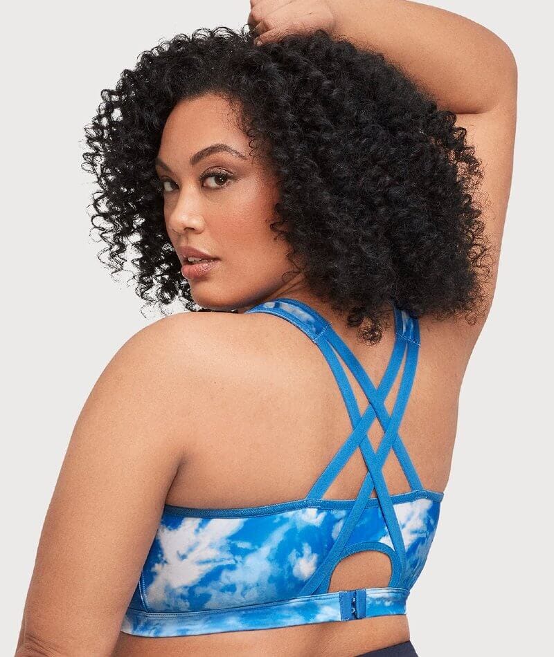 Glamorise Zip Up FrontClosure WireFree Sports Bra Blue TieDye