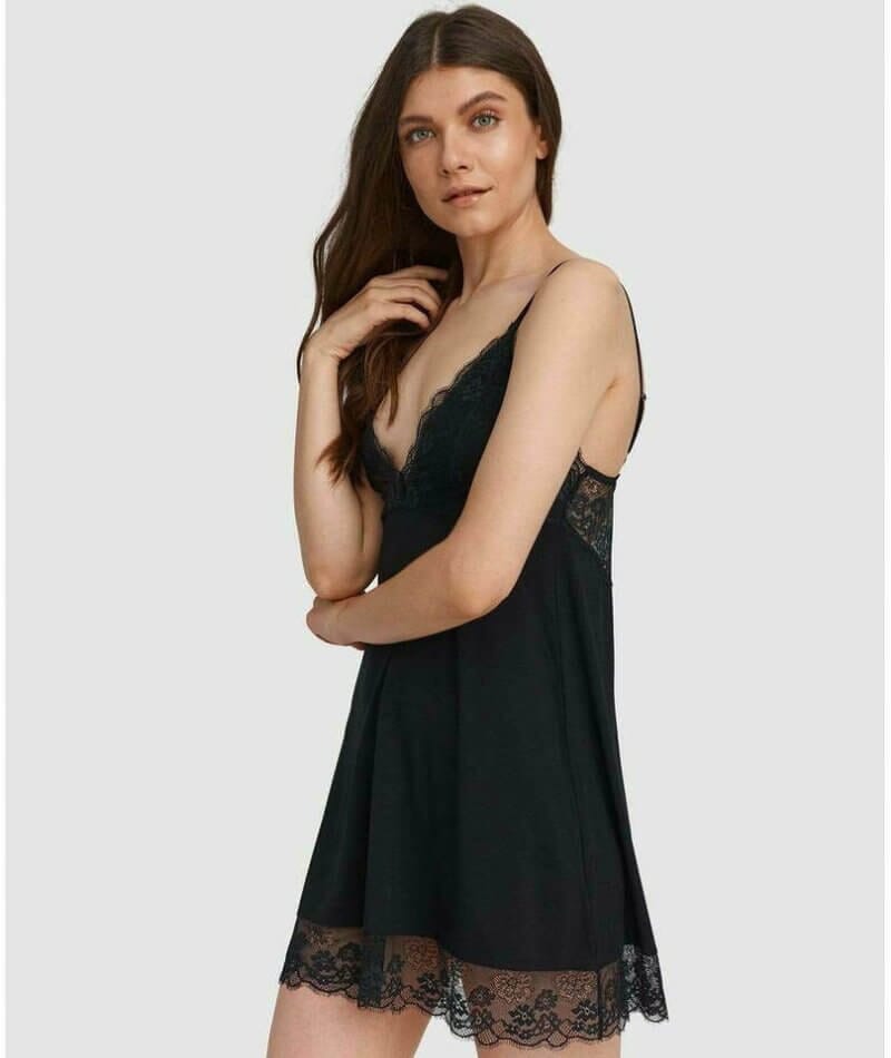 Oh!Zuza Lace Detail Chemise - Black Babydoll / Chemise 