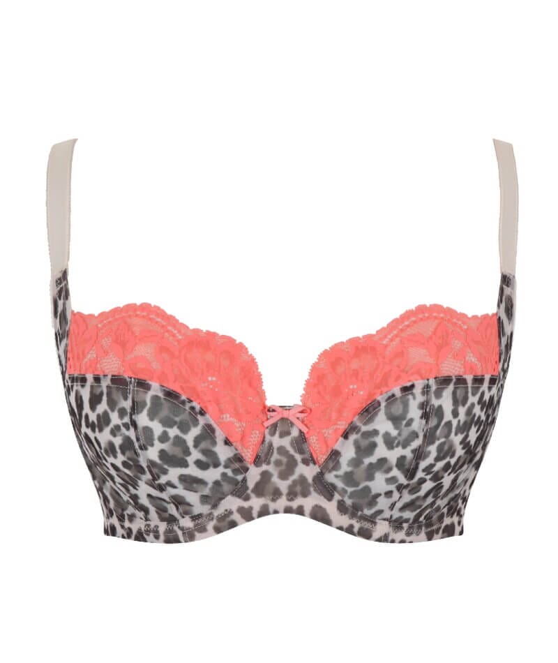 Panache Nina Underwired Balconette Bra - Leopard/Coral Bras 