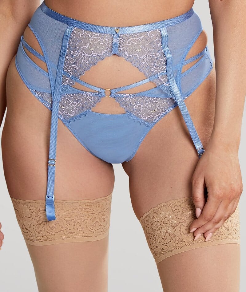 Panache Valentina Luxe Suspender Belt - Denim Blue Knickers  