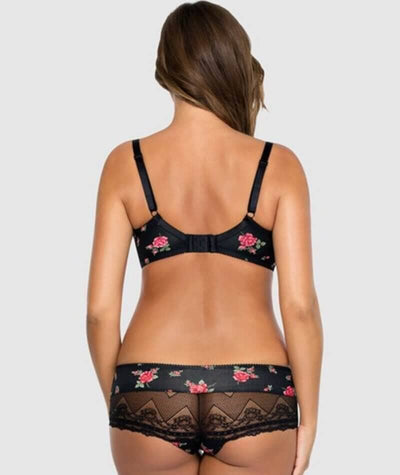 Parfait Casey Contour Plunge Bra - Black with Rose Print Bras 