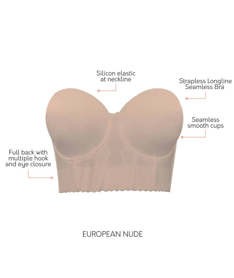 Parfait Elissa Seamless Underwire Padded Longline Strapless Bra - European Nude Bras 