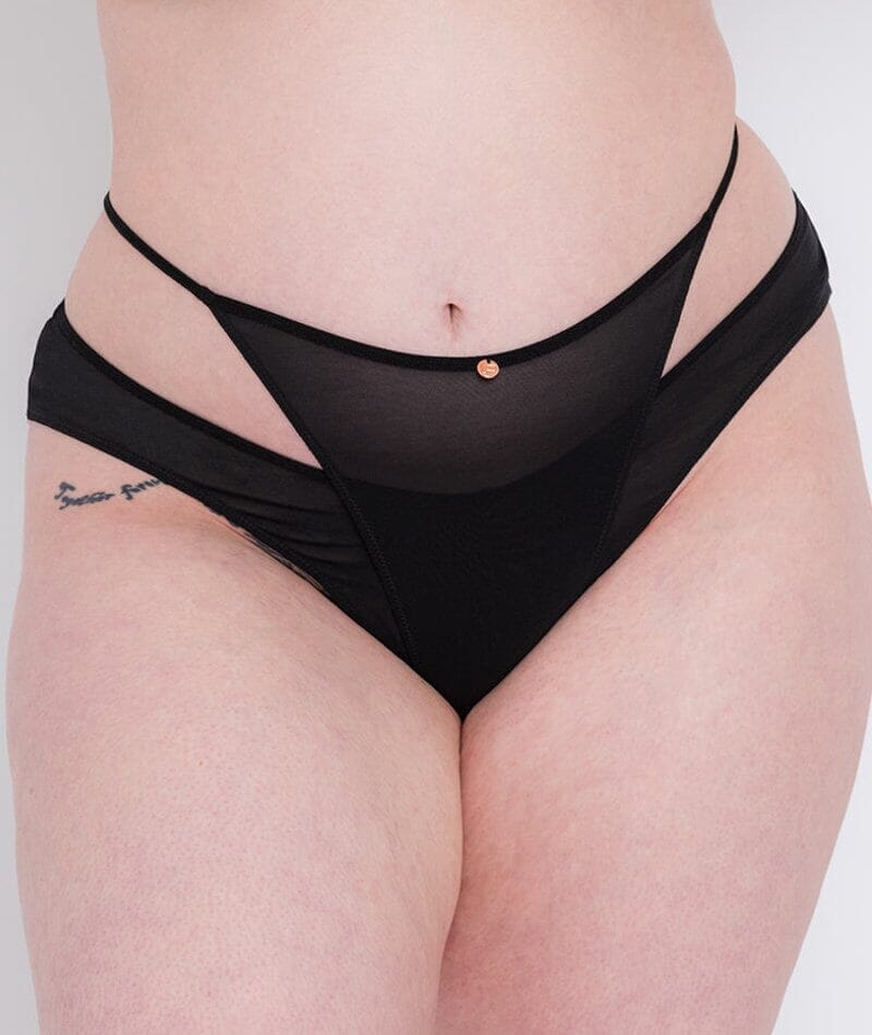 Scantilly Peep Show Brazilian Brief - Black Knickers 