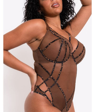 Scantilly Senses Plunge Bodysuit - Leopard Brown Bodysuits & Basques 