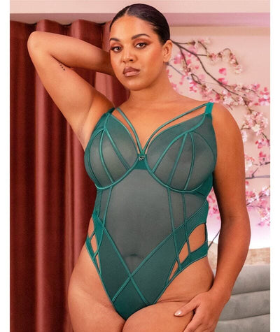 Scantilly Senses Plunge Bodysuit - Verdigris Green Bodysuits & Basques 