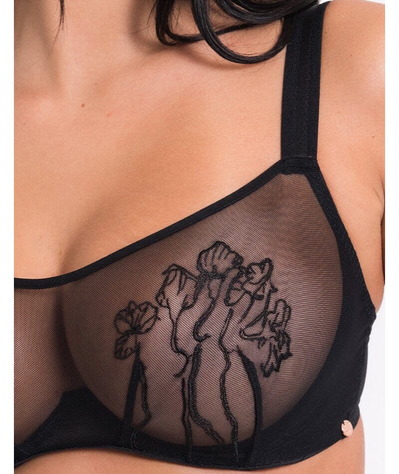 Scantilly Sheer Flora Deep Thong - Black