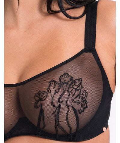 Scantilly Sheer Flora Deep Thong - Black