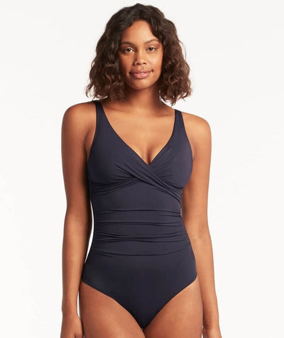 Sea Level Eco Essentials Cross Front A-DD Cup One Piece Swimsuit - Night Sky Navy Swim 