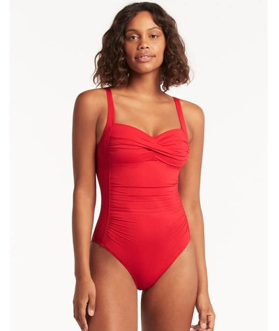 Sea Level Eco Essentials Twist Front A-DD Cup One Piece Swimsuit - Red Swim 