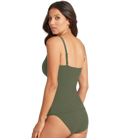 Sea Level Essentials Cross Front B-DD Cup Singlet Top - Khaki Swim 