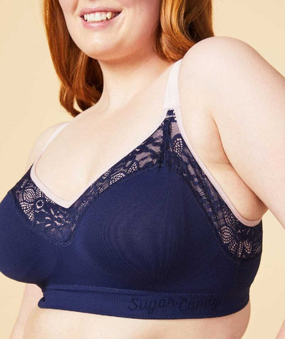 Sugar Candy Lux Fuller Bust Seamless F-HH Cup Wirefree Lounge Bra - Navy Bras 