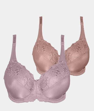 Triumph Embroidered Minimiser Bra 2 Pack - Lilac/Chocolate Mousse Bras 
